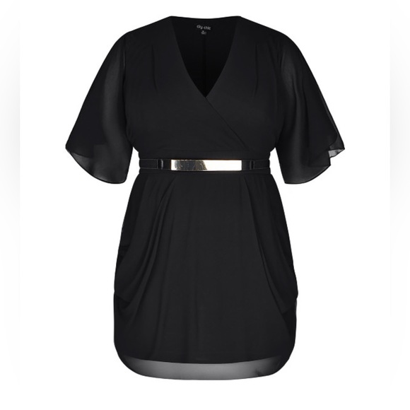 🌿 CITY CHIC 🌿 black Draped faux wrap dress size S (16) with belt BNWT RRP $99 - Picture 3 of 14